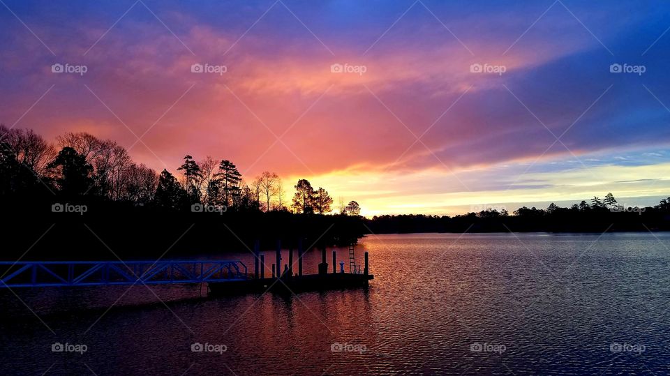 red-purple morning on lake.