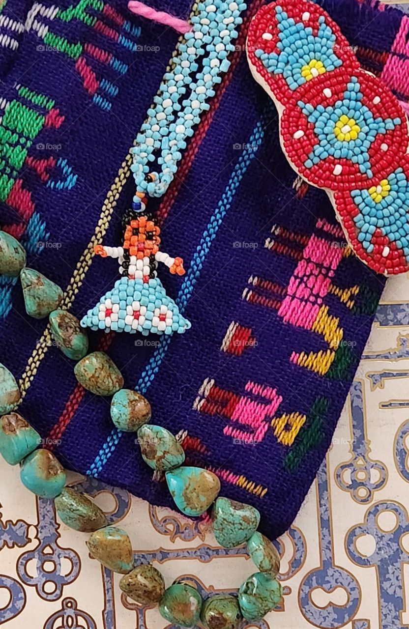 colorful Southwestern vacation souvenir accessories collection close-up