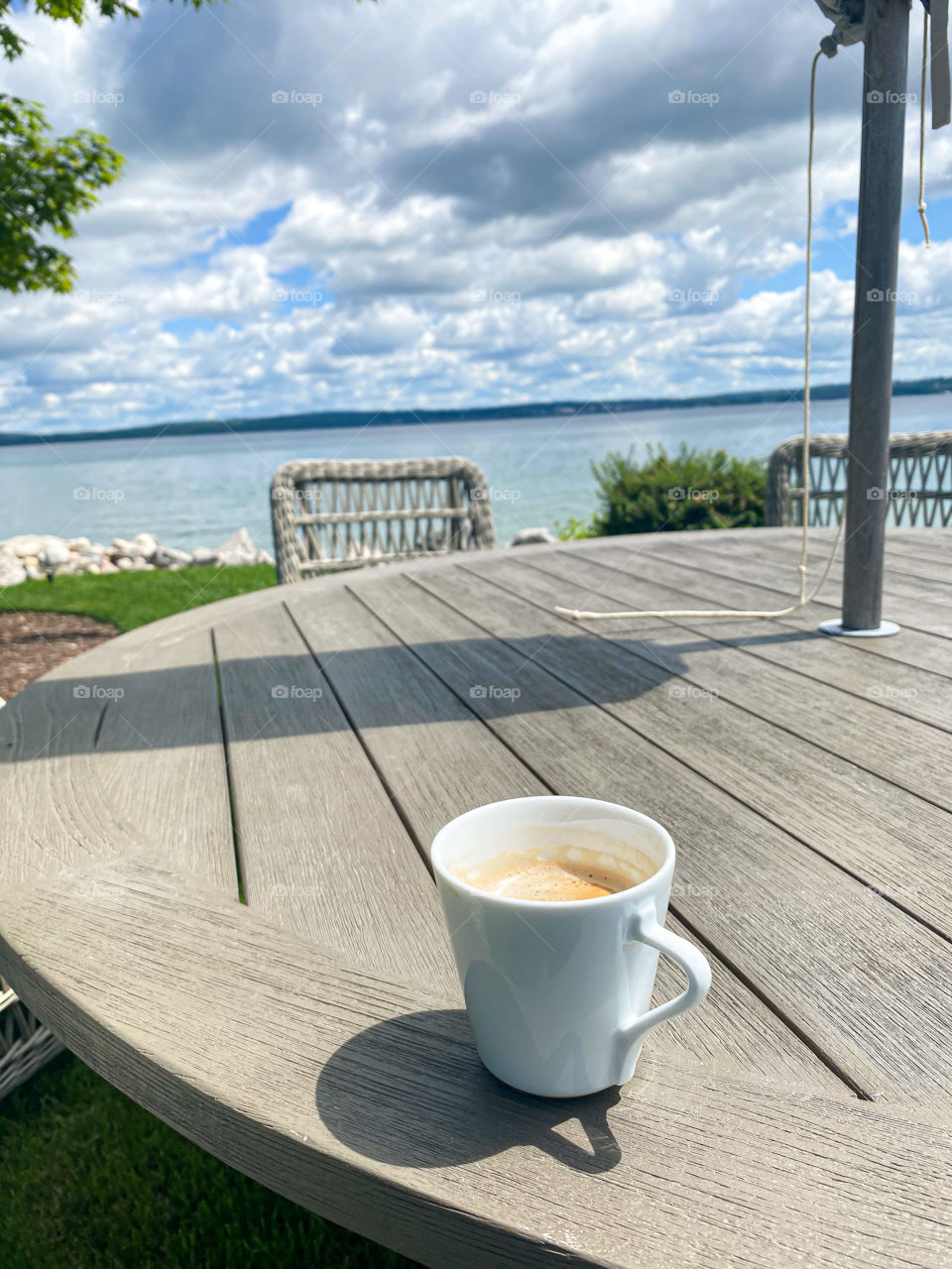 A cup of coffee enjoying the view.
