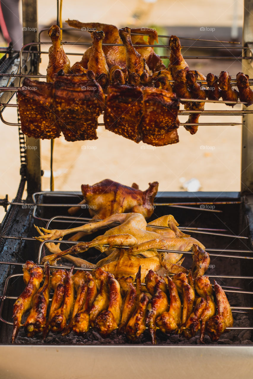 street food in Asia.  grilled chicken