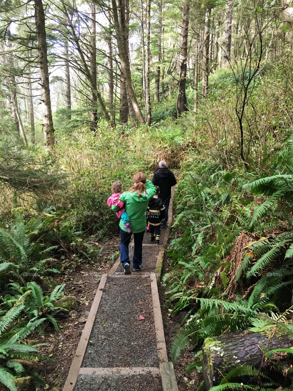 Family hike in forest 