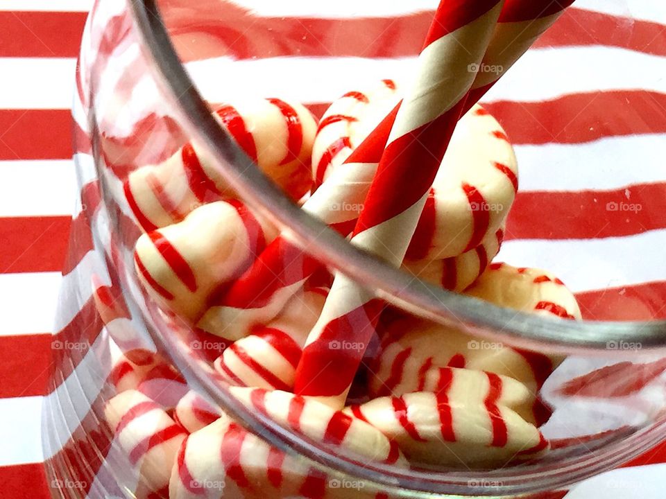 Peppermint candy in glass closeup