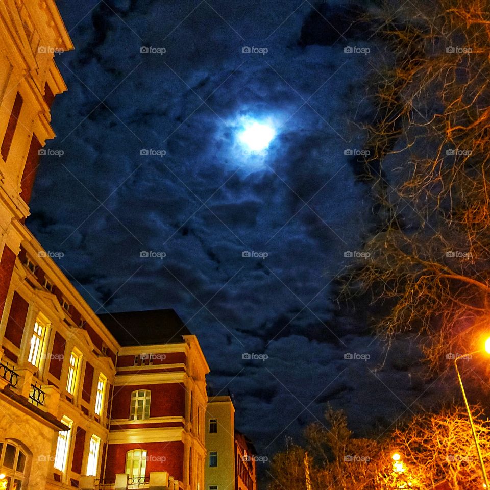 Moonlight night  in Rostock of Deutschland.