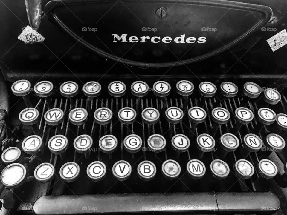Mercedes antique typewriters in black and white. 