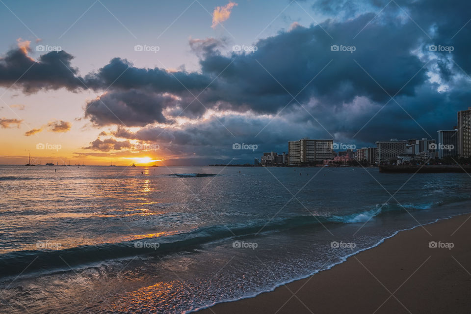 Sunset at Waikiki Beach, HI