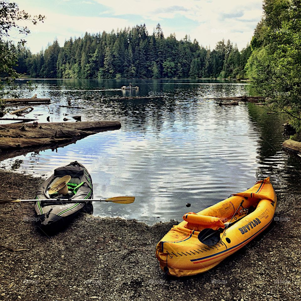 Kayaks and a lake