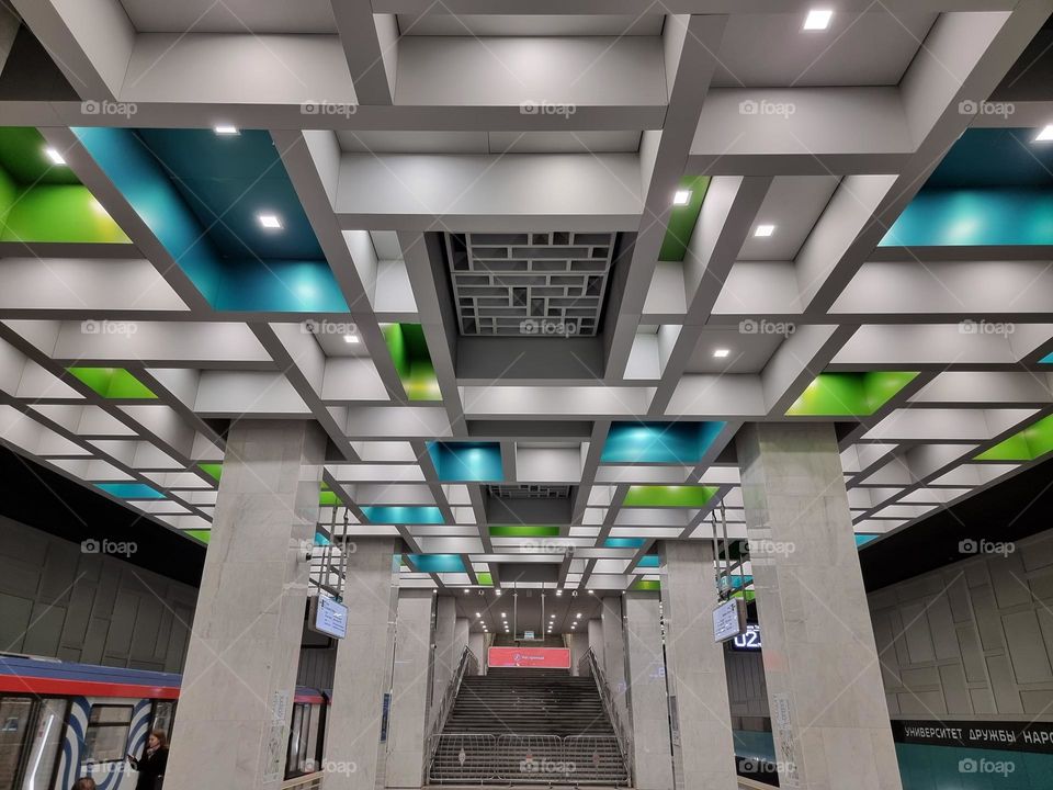 Patterned ceiling with bright colors