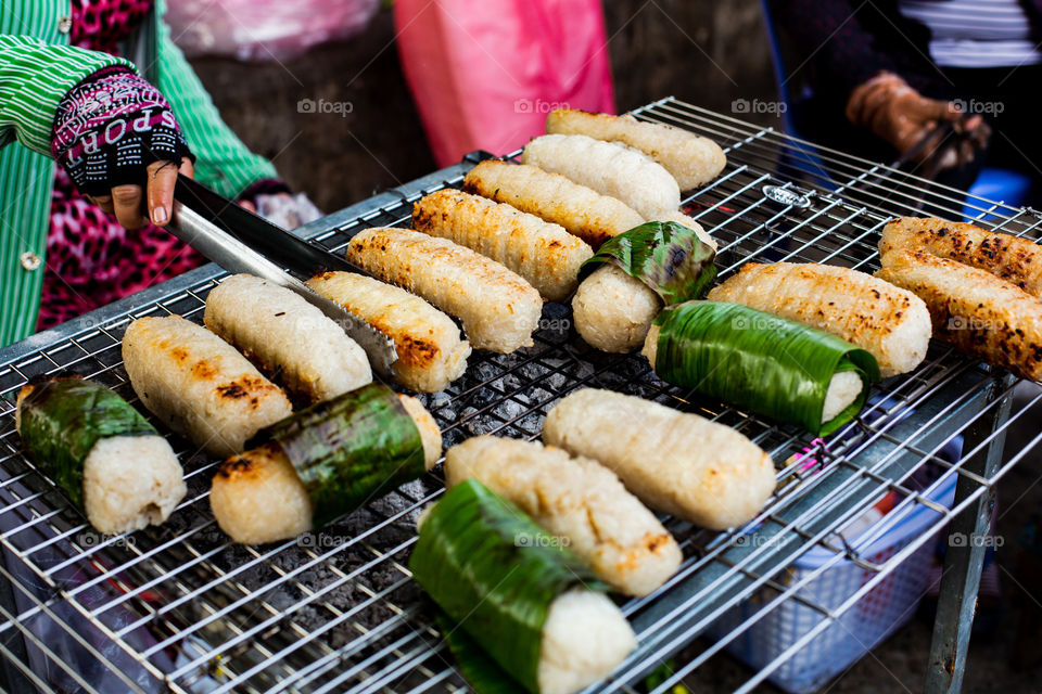 Asian street food. banana leaf rice