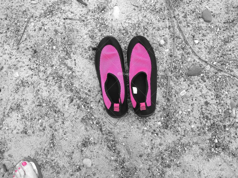 Pink Beach Shoes. This was an experimentation with the features on my camera by highlighting only the pink, making the rest in gray