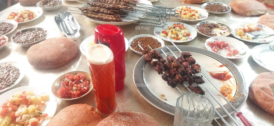various food on Moroccan table