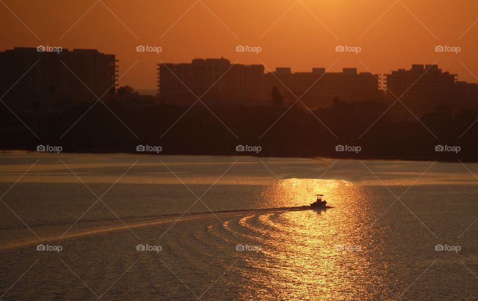 Sarasota sunset, orange reflection on water, very peaceful 