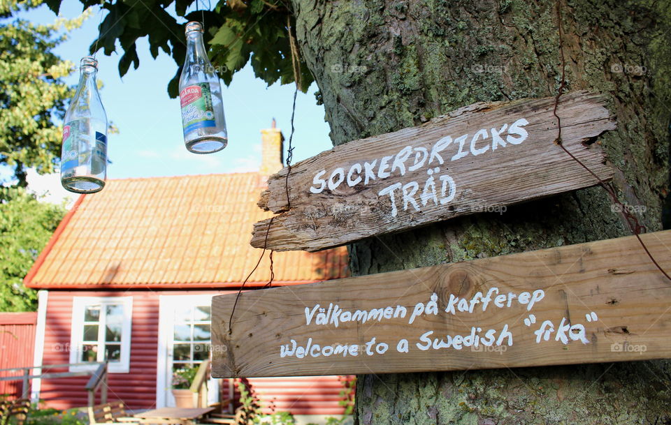 Sign swedish fika, Smygehuk, Skåne Sweden.