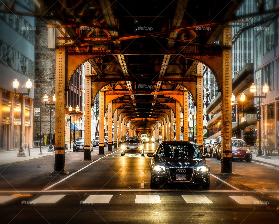 The bright lights and bustle of a downtown stroll one evening in the big city.