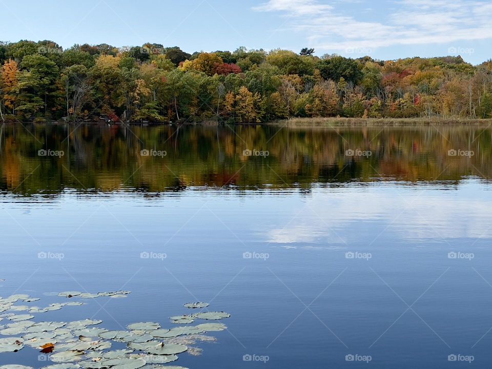 Scenic beautiful fall autumn lake landscape scenery at Upstate New York. 