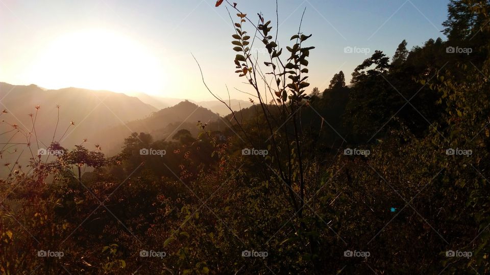 sunrise view with mountain scene