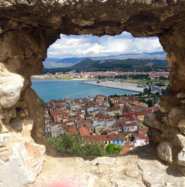 Nafplio, Greece through a castle wall 