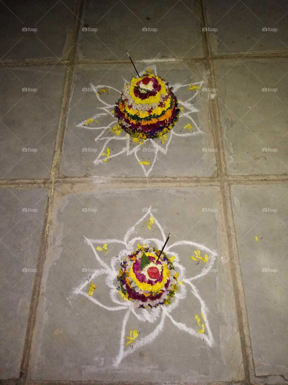 flowers arrangements for the festival called batukamma in telangana india