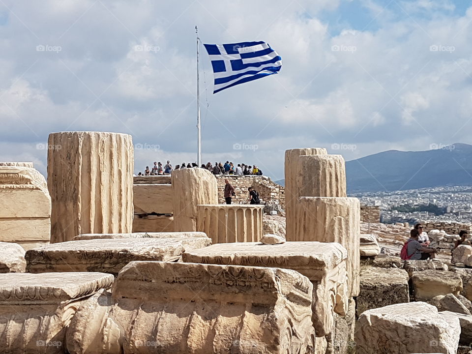 greece flag sky athens acropolis