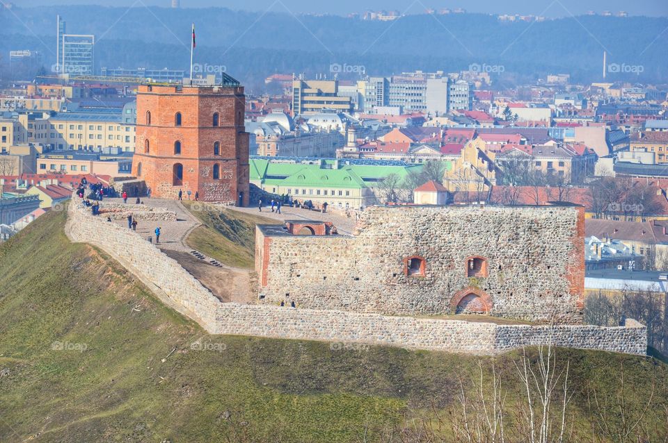 Gediminas tower and hill close lookup. Vilnius 2016