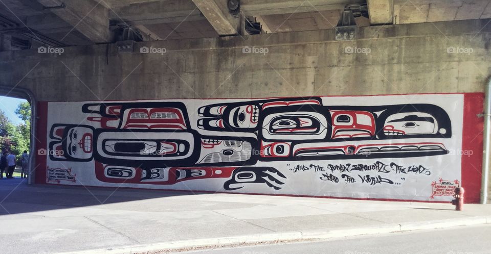 First Nations Art Graffitied under the Bridge 
