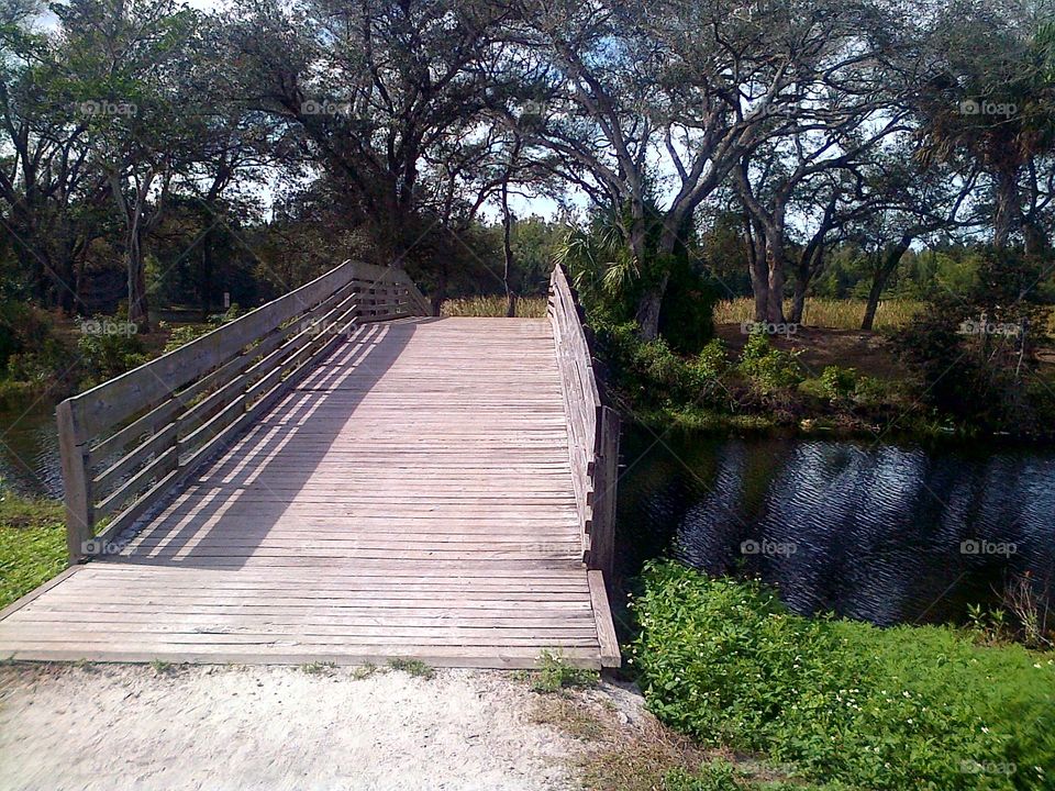 Wooden Walking Bridge Over Water