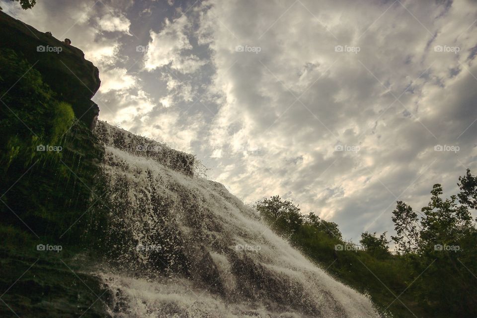 At the bottom of a massive waterfall