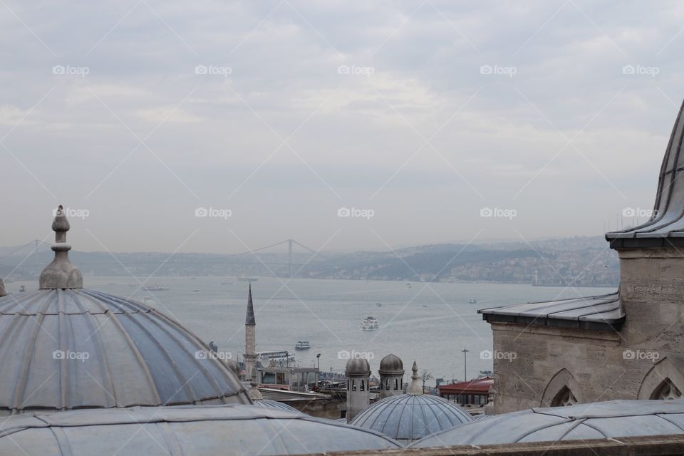 Istanbul City Sight over Mosque Minaret