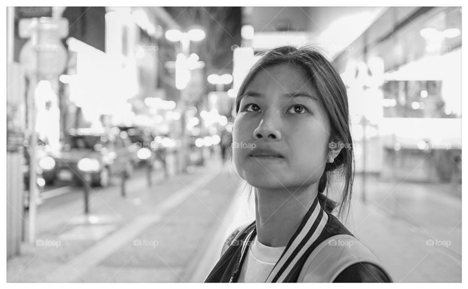 Teenager tourist on tenjin street Fukuoka 