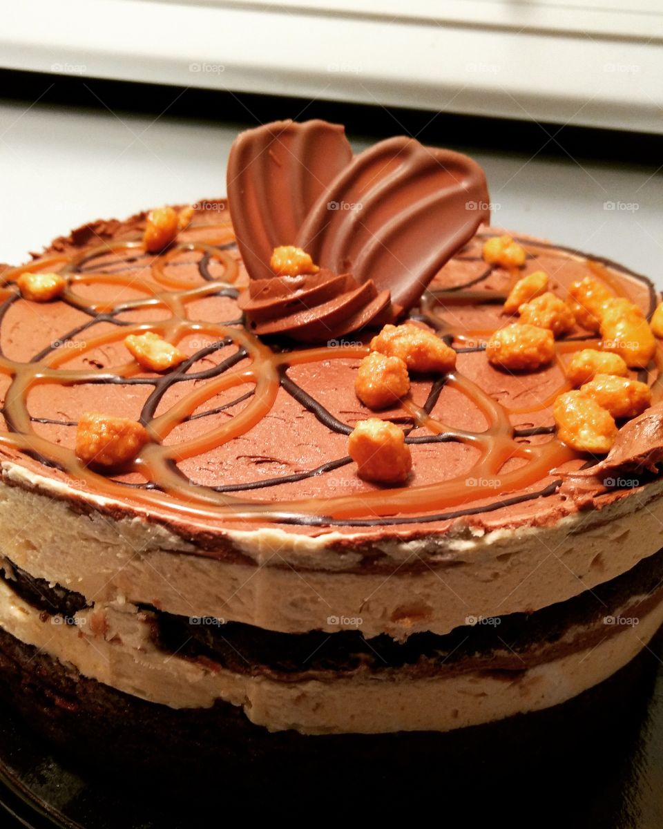 chocolate brownie PeanutButter layer cake