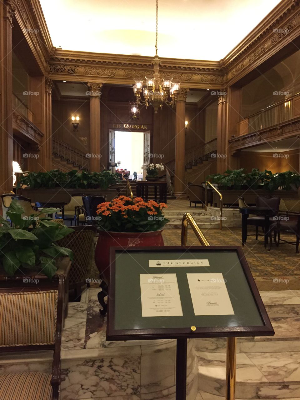 Fairmont hotel, hotel lobby, traditional hotel, chairs seating area, fancy, elegant, famous