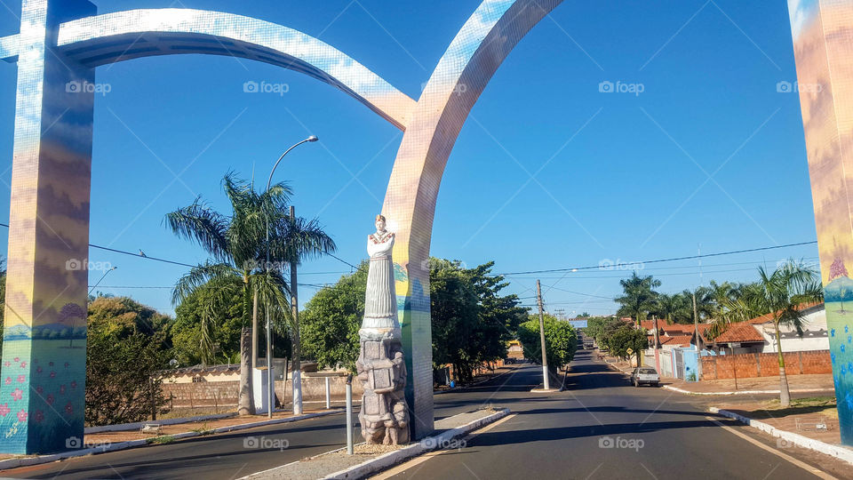 Entrance with an arch of the Santa Salete city from interior of SP, Brazil.