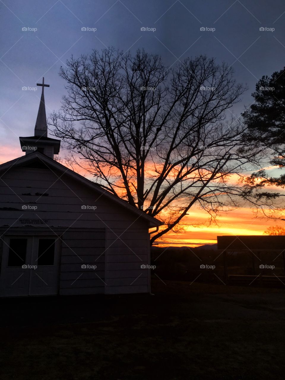 Church steeple sunset