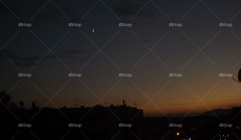 Landscape, Sunset, Moon, Evening, Sky