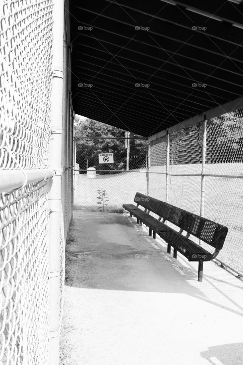 Black and white baseball dugout 