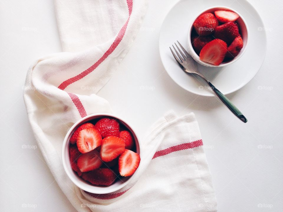 High angle view of Fresh strawberries