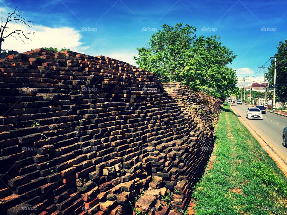 Old City Walls In Chiang Mai. Old Coty In Thailand