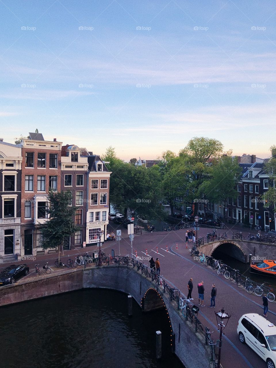 Sunset in Amsterdam on the canals