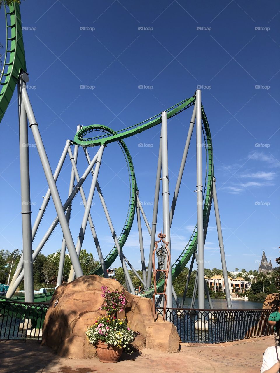Any thrill-seeker would love this roller coaster. This photo gives an incredible view of this Marvel-based ride. 