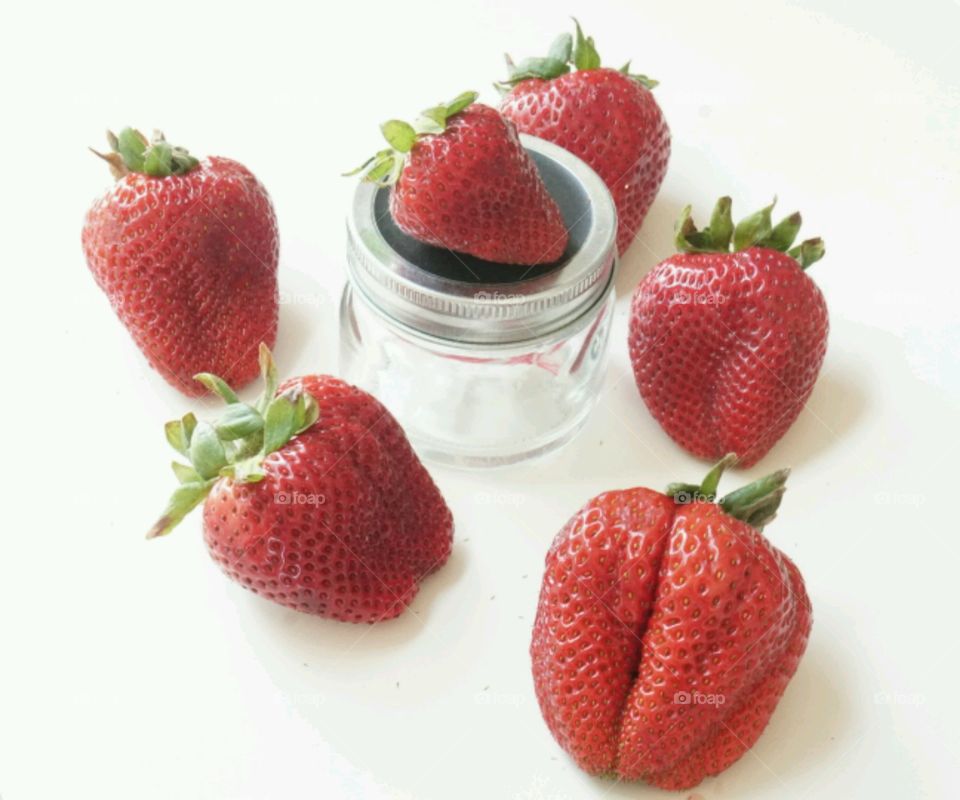 High angle view of strawberries