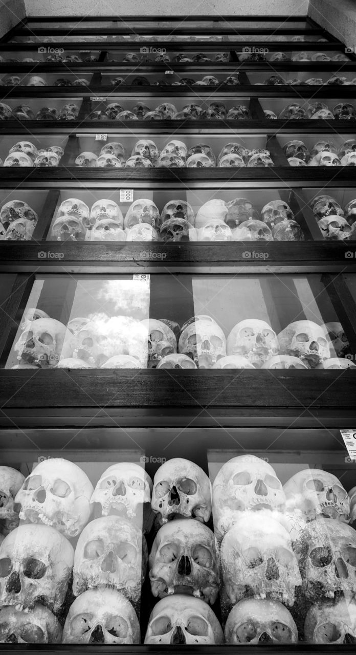 skulls of the dead under Pol Pot regime