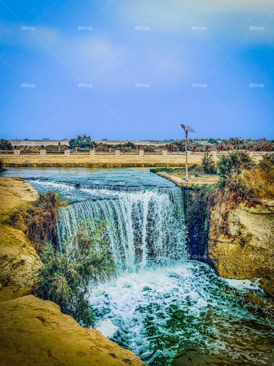 Waterfalls in Wadi el-Rayan, the great desert depression west of the Fayoum oasis in Egypt.