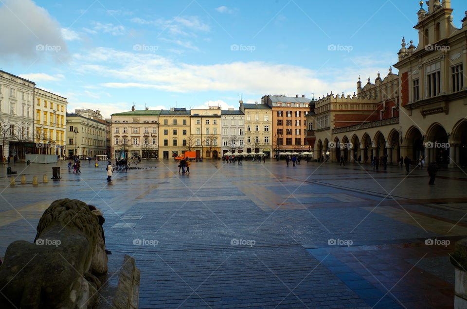 Architecture of the Main Market Square in Kraków, Poland.