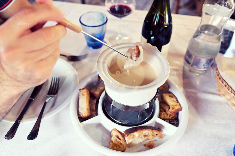 cheese fondue and croutons