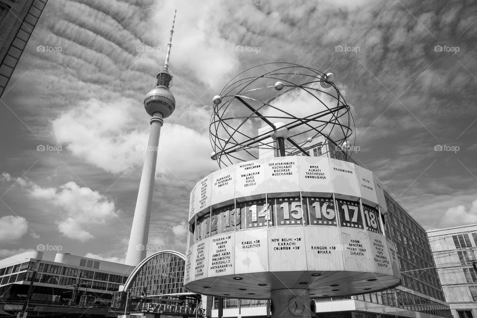 world time clock and television tower, Berlin
