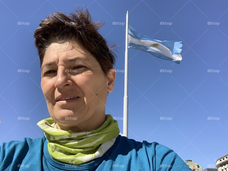 Woman against Argentina flag 