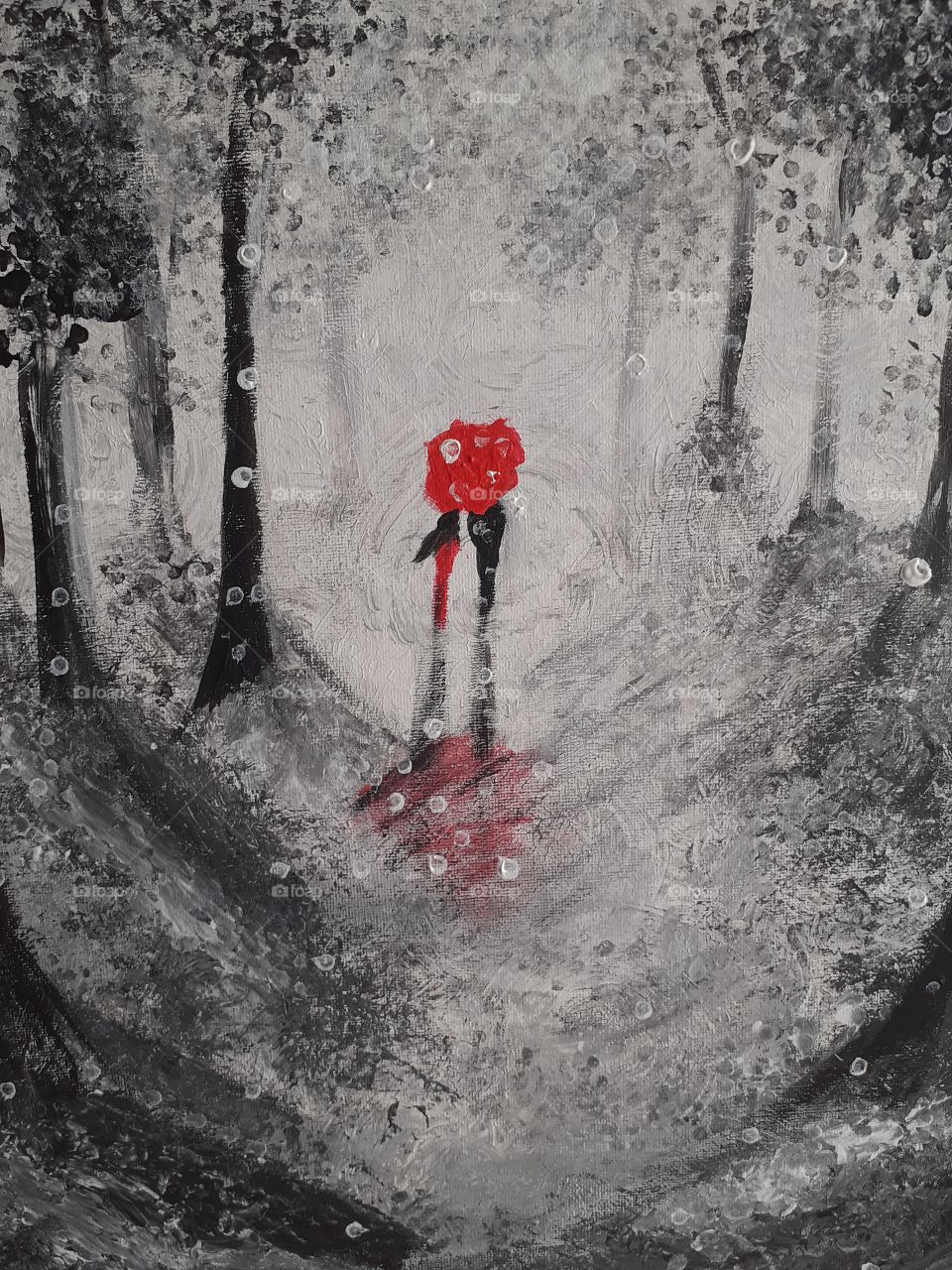 red umbrella acryl painting during Corona times