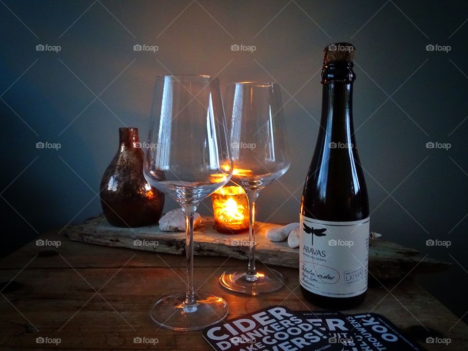 Wine bottle and glasses