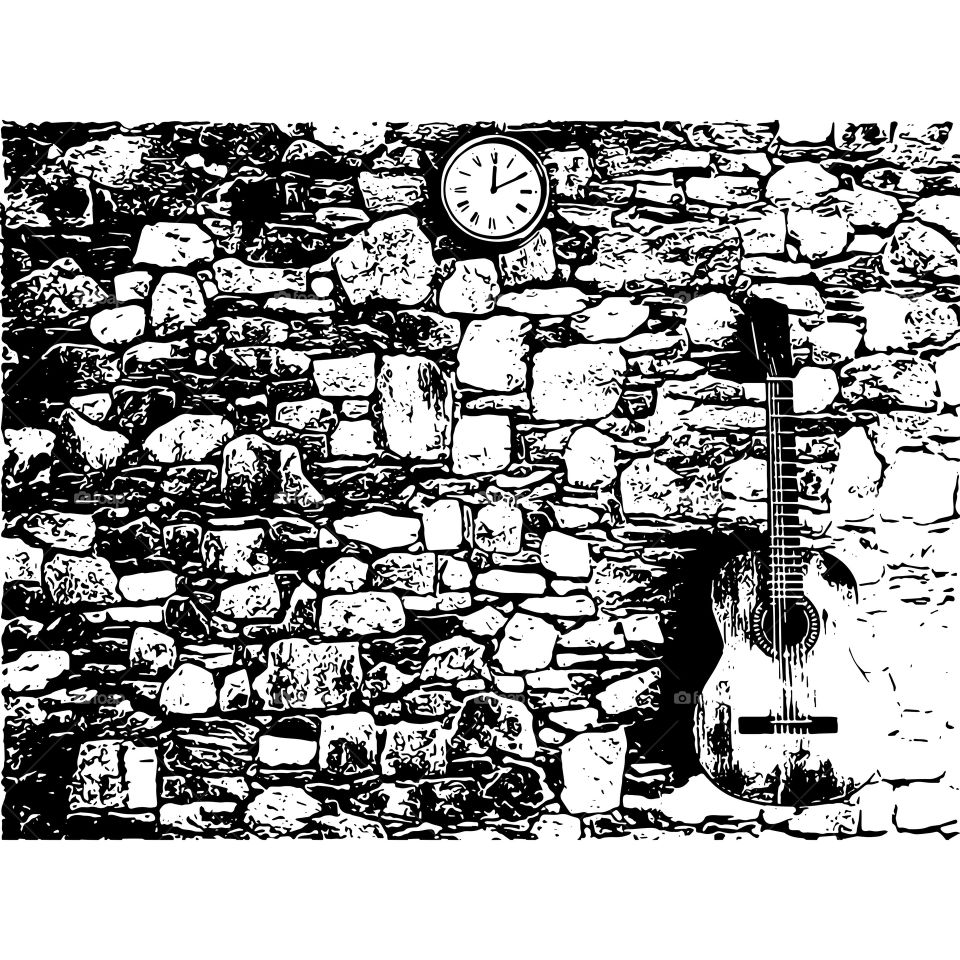 Clock and guitar vector image