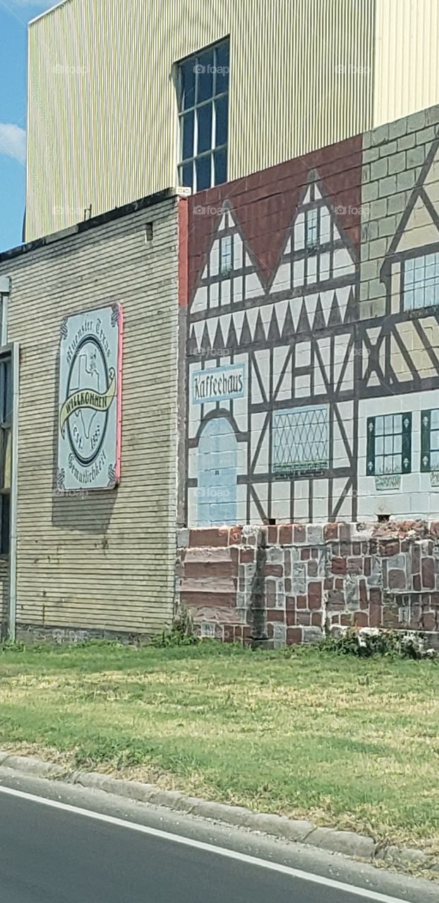 The outside of this building was decorated to look like a traditional German town.