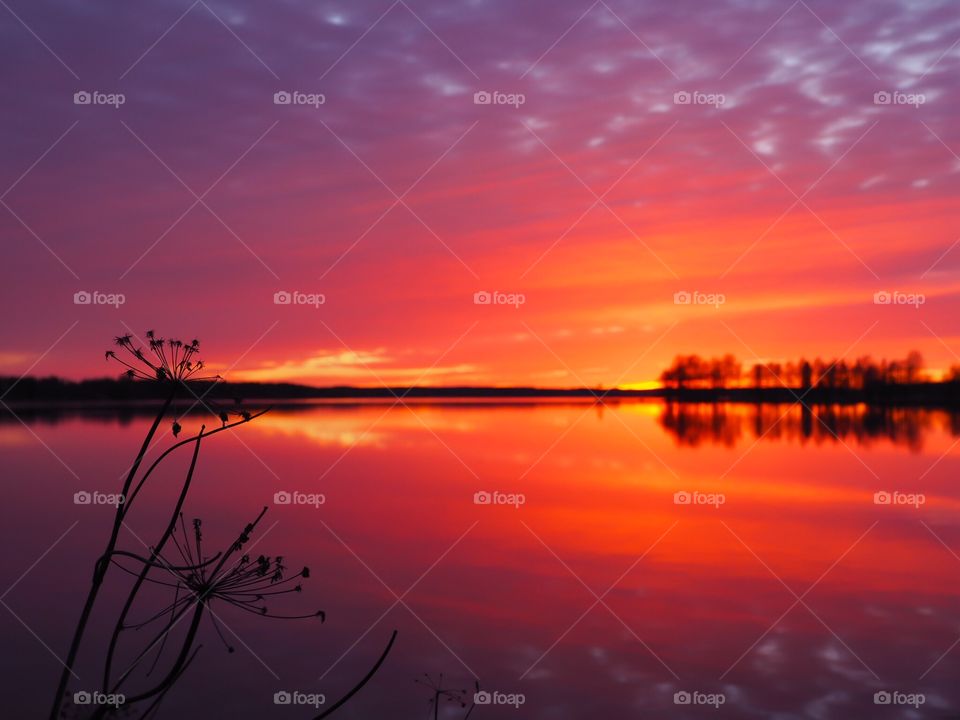 Lakescape with a beautiful sunset colors. 